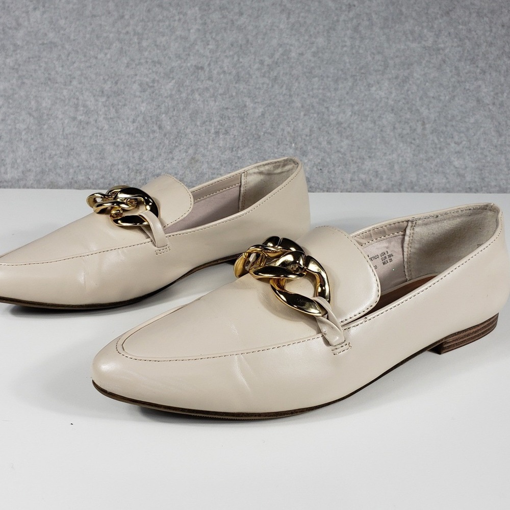 Madden Girl Womens Loafers 8 Cream Gold Chain Pointed Toe Slip On Flat Lux Chic